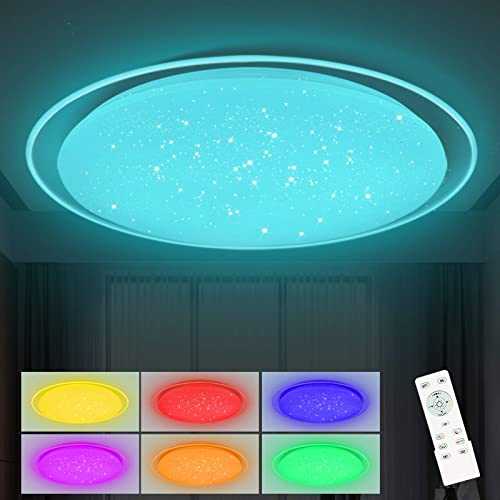LED Ceiling Light,25W Modern Round Ceiling Lights with Remote Control, RGB Color Change Warm/Cool White Temperature,Family Party Star Lights