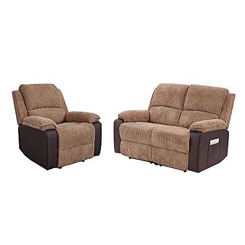 Panana Jumbo Cord Fabric Recliner Armchair 2 Seater Sofa Reclining Chairs Gaming Chair Manual Recliner For Living Room Lounge Office Theater Wingback Armchair Adjustable Chair (1 Seater + 2 Seater)