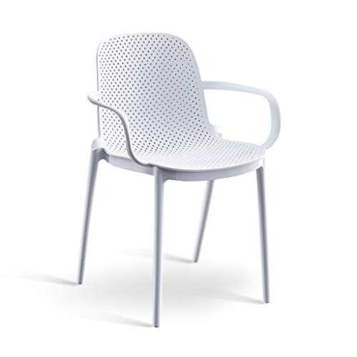 Simple Plastic Dining Chair with Arm Modern Lounge Chair Comfy Chair Household Ergonomic Desk Chair No Assembly Required (Color : Blue) (White)