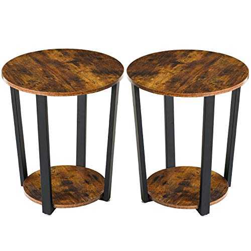 IBUYKE Side Table Set of 2, Round End Table (Dia) 50x58 cm, Industial Sofa Table with Storage Rack, Bedside Table, Nightstand Sturdy Metal Frame TMJ020H-2