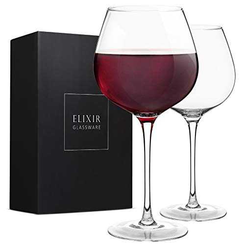 Red Wine Glasses Set of 2 – Large Wine Glasses, Hand Blown – Long Stem Crystal Wine Glasses – Wine Tasting, Wedding, Anniversary, Christmas – 670 ml, Clear