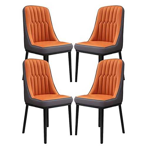 EMUR Leather Kitchen Dining Chairs Set Of 4,Modern Living Room Accent Chairs Home Desk Computer Chair with Carbon Steel Metal Legs (Color : Orange, Size : Black feet)