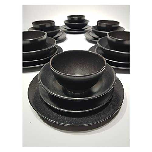 Zholuzl Easy to clean Textured Matte Black 24 Pieces 6 Person Dinner Plates Serving Dishes Platter High-end custom (Color : Matt Black)