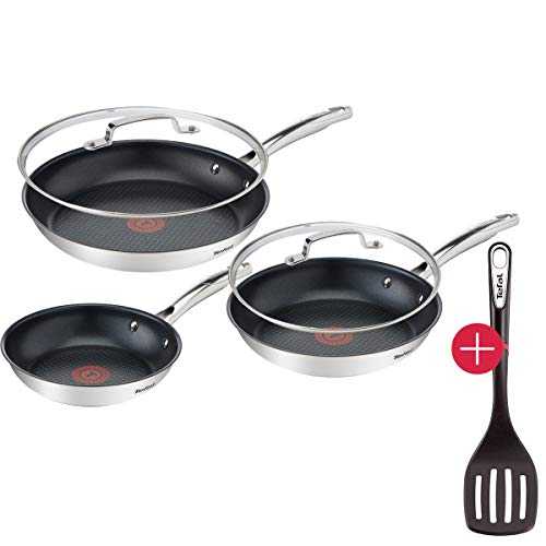 Tefal G48528 Induction Pan Set 6 Pieces 20 + 24 + 28 cm + Jamie Oliver Lid 24 + 28 cm + Ingenio Spatula Titanium Force Non-Stick Coating Stainless Steel Handles Suitable for Induction Cookers