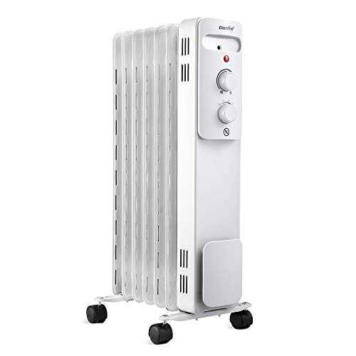 COMFEE' Oil Filled Radiators 7 Fins 1500W, Portable Electric Heater with 3 Power Settings, Adjustable Temperature / Thermostat, Energy Efficient, Tip Over Switch and Overheating Protection, White