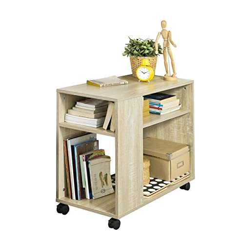 SoBuy® FBT34-N, Side Table End Table Coffee Table Lamp Table with Storage Shelves, 2 Tiers Bookcase on Wheels