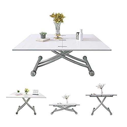 Jeffordoutlet Dining Party Table, Lift Up Modern Shape Height Adjustable Coffee table,White Living Room Furniture