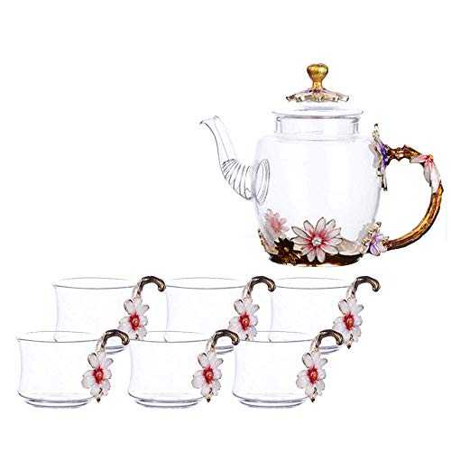 XCTLZG European Tea Set Flower Shape Enamel Glass Cup with Tray with Cup Six Sets of Coffee Cup Ceramic Bone China Tray Afternoon Tea Party