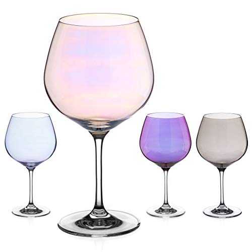 DIAMANTE Crystal Coloured Gin Copa Glass Set - Set of 4 Mixed Lustre Coloured Gin Glasses - Premium Lead Free Crystal