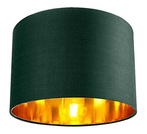 Contemporary and Chic Forest Green Cotton 12" Table or Pendant Circular Drum Lamp Shade with Shiny Copper Inner - 60watt Maximum by Happy Homewares