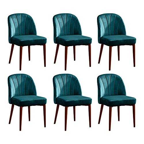 Huisen Furniture Modern Dining Chairs Set of 6 Emerald Green Velvet Fabric Upholstered Wood-like Metal Legs, Kitchen Counter Chairs Living Room Side Chairs for Lounge Office Reception Party Chairs