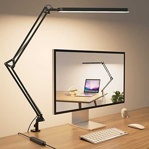 SKYLEO LED Desk Lamp - 80cm LED Desk Light for Office - Touch Control - 5 Color Modes X 11 Brightness Levels - 1300LM(112 Pcs Lamp Beads) - Timmer & Memory Function - 12W Study Lamp - Black