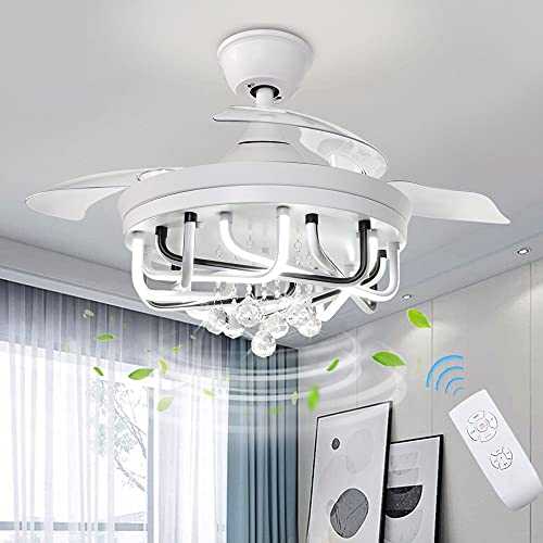 PADMA Modern LED Ceiling Light Fan, Ceiling Fan with Lights and Remote, 3 Colors 3 Speeds, 42 Inch Modern Crystal Ceiling Fan with 3 Retractable Blades for Living Room, Bedroom, Dining Room,40W