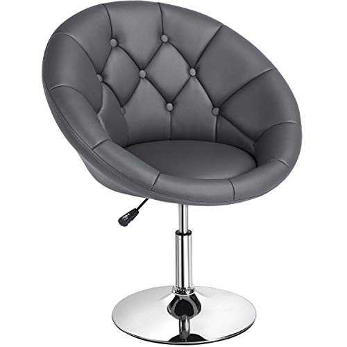Yaheetech Height Adjustable Modern Round Tufted Back Chair Upholstered Swivel Barrel Chair Vanity Chair Barstool Lounge Pub Bar Capable of 125kgs/276lbs White (Dark Gray)