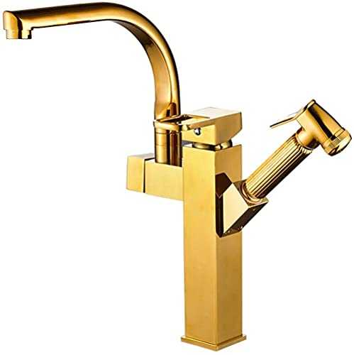 Faucet Mixer Tap with Pull Down Sprayer Bathroom Taps Hot and Cold Brass Mixer Tap for Kitchen Pull Out Shower Tap Gold Polished Chrome