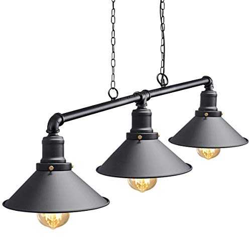 Industrial Suspended Ceiling Pendant 3 Lamp Black Metal Water Pipe Vintage Light Fitting M0053