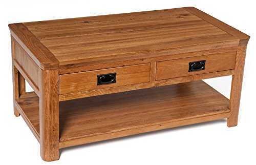Hallowood London Solid 4 Drawer Coffee Table | Wooden Rectangular Lounge Storage Unit, Medium Oak, ZR115-2