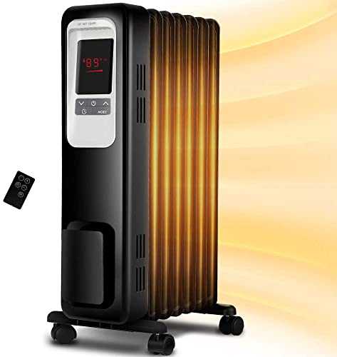 Lovethetrack Space Heater, 1500W Oil Filled Radiator Electric Heater With Digital Thermostat, 24 Hrs Timer & Remote, Portable Heater For Full Room Indoor