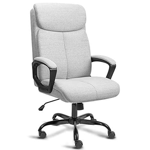 BASETBL Executive Office Chair, Ergonomic Computer Desk Chair, Padded Comfy Gaming Chair, Breathable Manager Work PC Chair, Max Capacity 308lbs (Grey Fabric)