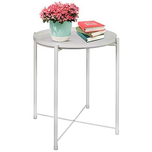 Tray Metal End Table, Foldable & Removable Round Side Tables, Anti-Rust and Waterproof Snack Table, Easy to Assemble & Clean, Adjustable Coffee Table Suitable for Living Room Bedroom Home Storage
