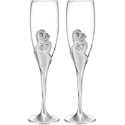 KJGHJ Personalized Twin Heart Toasting Flutes Set,Elegant Wedding Gift For Couples Bride,Glass Champagne Flutes With Box,Custom Logo