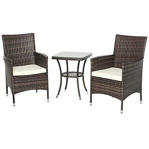 Outsunny Garden Outdoor Rattan Furniture Bistro Set 3 PCs Patio Weave Companion Chair Table Set Conservatory (Brown)