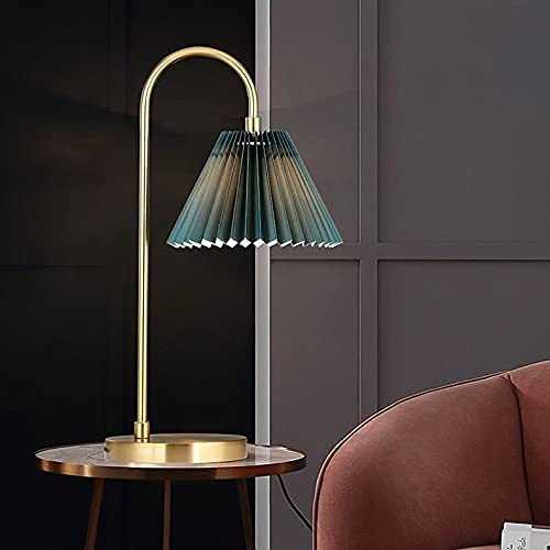 Foicags Fabric Origami Lantern Bedside Table Lamp American Nordic Modern Brass Nightstand Desk Light Gooseneck Haing Pleated Shade LED 3200K Warm Fixture For Living Bedroom Sofa Lounge
