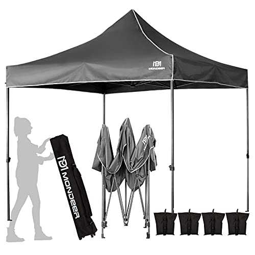 Mondeer 3x3M Pop Up Gazebo, Full Waterproof and Anti-UV, Heavy Duty Tent Metal Steel Frame PU Coated, with 4 Weight Bags and Carrying Bag for Outdoor Garden Patio Party (Grey)