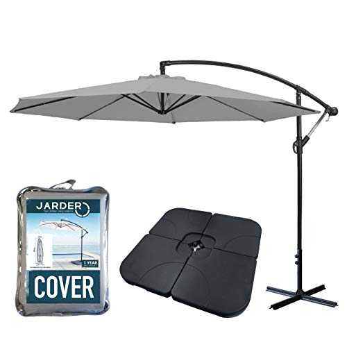 Jarder Libra Garden Parasol Set Cantilever Umbrella, 4-Piece Base and Waterproof Cover (3m Parasol, Grey)
