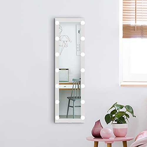 ANYHI LED Full Length Mirror with 14 Dimmable Bulbs, Floor Mirror Dressing Mirror Vanity Mirror, Wall-Mounted and Standing (Silver, 13.4'' x 47'')