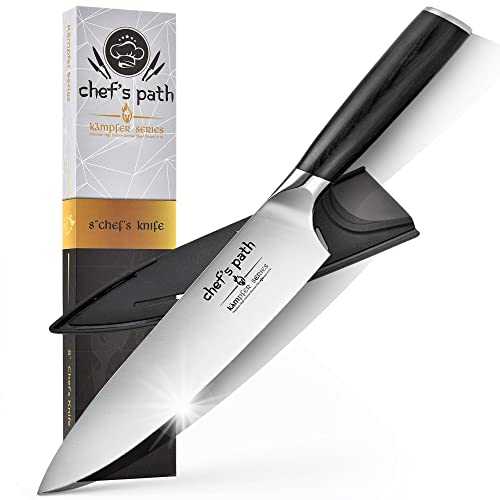 Kitchen Knife, Chef Knife 8 Inch - Professional Chefs Knife - German High Carbon Stainless Steel - Best Value with Sheath & Exquisite Gift Packaging - Ultra Sharp Cooking Knife - CHEF'S PATH