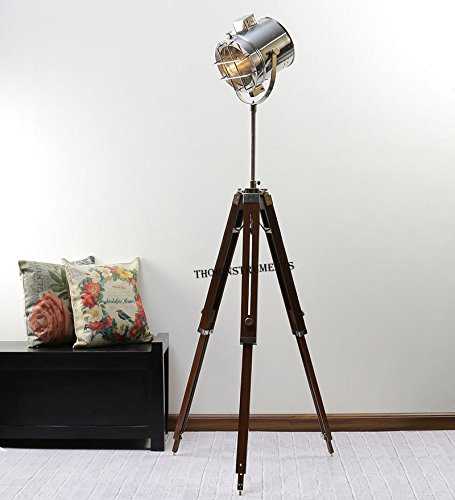 NAUTICALMART Industrial Style Vintage Movie Spot Light Floor Standing Tripod Lamp Silver