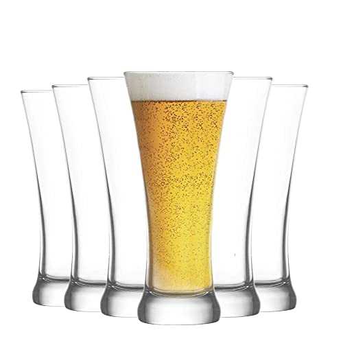 LAV Sorgum Beer Glasses - 380ml - Pack of 6 Pilsner Glasses Classic Pub Glassware