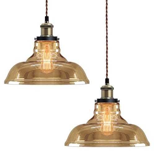 2 x Modern Loft Industrial Glass Bowl Pendant Light Shade Smoked Antique Brass Retro Vintage Ceiling Lighting 83