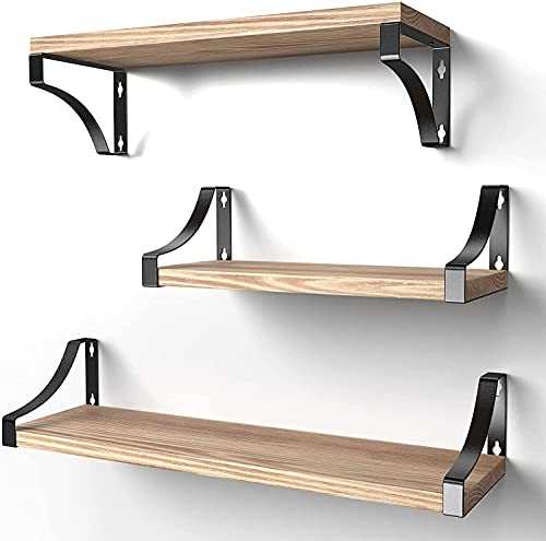 Pipishell Floating Shelves Wood Wall Mounted Shelf, Rustic Shelves Set of 3, 18kg Weight Capability, Solid Metal Wall Shelf for Bedroom, Bathroom, Living Room, Kitchen, Home Office, Laundry room, etc