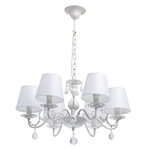 MW-Light 448012106 Chandelier Ceiling Light White Metal Fabric Lamp Shades Vintage Living Room 6 x 40W E14 excl