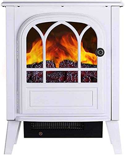 ZBBN Electric Fire Stove Heater Fireplace With 3D Realistic Log Wood Burning Flame Effect And 2 Heat Settings - Portable Free Standing Space Heater 2000W Realistic Fire With Coal Effect，White (White)