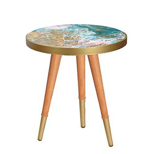 b'home Round Side Table Small & Wooden End Table For Living Room (Height 50 cm, Dancing Blue)
