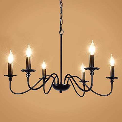Depuley 6-Light Chandeliers, Industrial Pendant Ceiling Lights, Vintage Black Iron Chandelier Lighting, Candle Ceiling Pendant Light for Kitchen Island, Living Room, Dining Room, Black