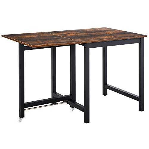 HOMCOM Foldable Dining Table Drop Leaf Folding Side Console Writing Desk for Kitchen, Dining Room, Rustic Brown