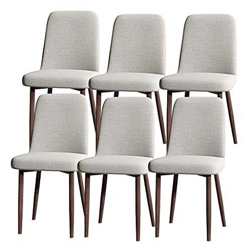 Modern Dining Chair Fabric Upholstered Side Chair Kitchen Dining Chairs Set Of 6 Modern Living Dining Room Accent Chairs with Wooden Style Metal Legs (Color : Khaki, Size : Walnut grain)