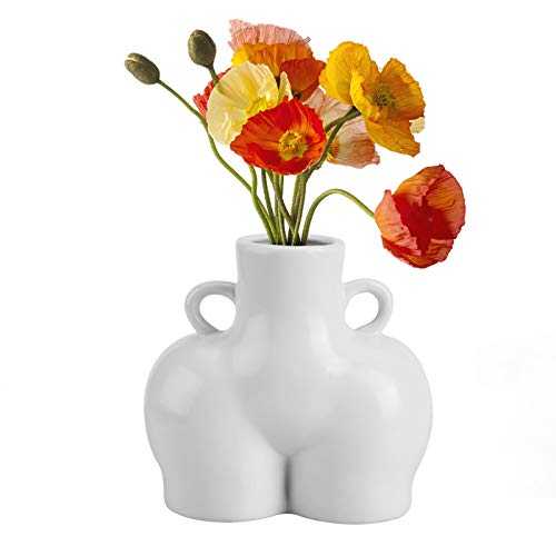 Wisolt Ceramic Sculpture Vases, Human Body Art Vase with Handles, Creative Pottery Flower Vase, Modern Home Decor, Lady Feminist Decors, Indoor Planter Plant Pot for Home Office Ornament, Matt White