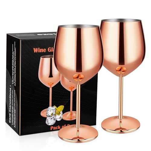 Velaze Copper Wine Glasses Set, 600 ML Stainless Steel Unbreakable Wine Goblets Shatterproof for Red and White Wine, Luxurious Hammered Copper Wine Glasses Set of 2, for the Wine Lovers