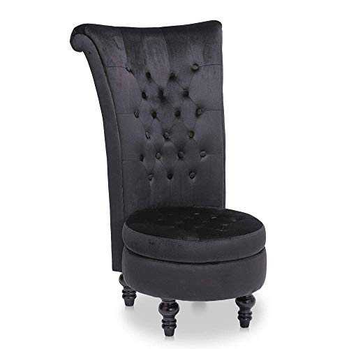 TOLEAD Royal Velvet High Back Armless Chair, Retro Elegant Luxury Throne Chair, Upholstered Tufted Accent Seat w/Storage for Dressing Room, Living Room, Bedroom, Black