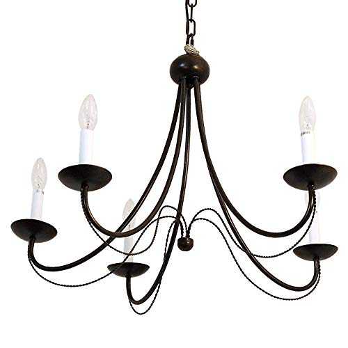 FCHMY American Vintage Wrought Iron Chandelier Industrial 5-Head Pendant Light E12 Candle Lamps Fittings Black Cafe Dining Room Bar Stairs Entrance Ceiling Lamp 5-Lights