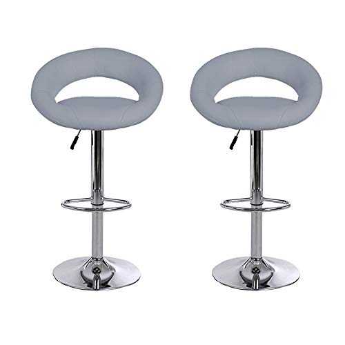 Sebastianee Barstools Set of 2 Adjustable Swivel Height Gas Lift Bar Chairs, PU Matte Leather, Chrome Metal Footrest Backrest Bar Chairs, Breakfast Kitchen Counter Home Bar Stools (Grey, 82-102cm)