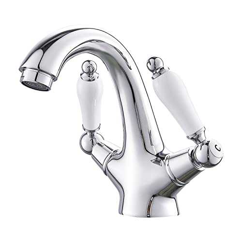 Dual Lever Basin Mixer Taps, Bathroom Sink Mixer Taps Chrome Hot and Cold Small Solid Brass Luxry Faucet