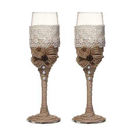 KJGHJ 2Pcs/Set Beautiful Burlap Wedding Wine Toasting Glasses Rustic Wedding Decor Champagne Glasses Gift Box For Wedding Decoration, Champagne Flutes