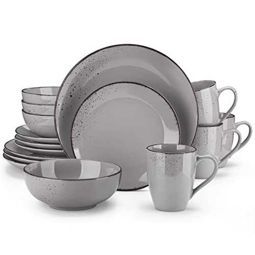 vancasso Navia Jardin Dinner Set, Stoneware Vintage Look Grey Dinnerware Tableware, 16 Pieces Dinner Service Set for 4, Include Dinner Plate, Dessert Plate, Cereal Bowl and Mug