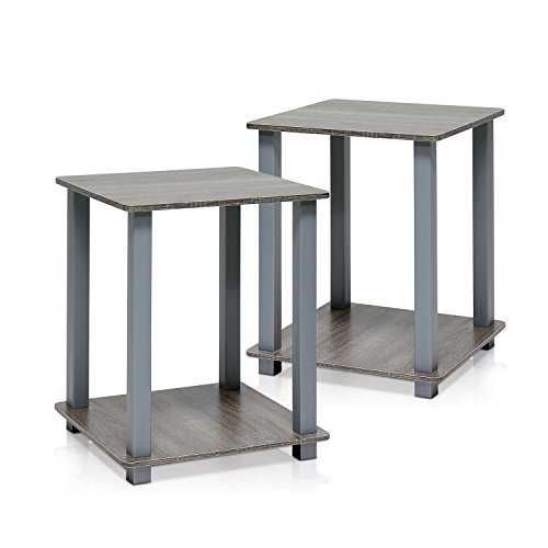 Furinno Simplistic 2-Pack End Table, Side Table, French Oak Grey/Grey